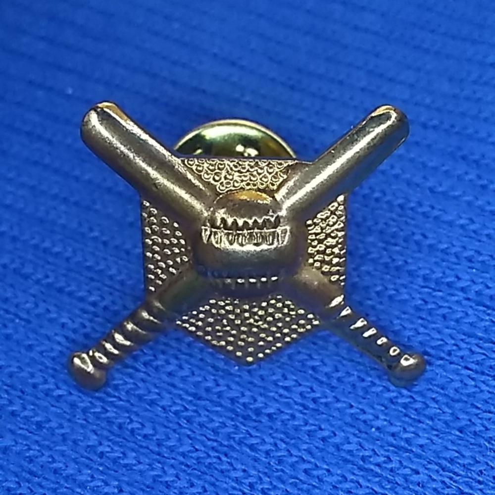 Crossed Bats with Baseball Over Home Plate Pin